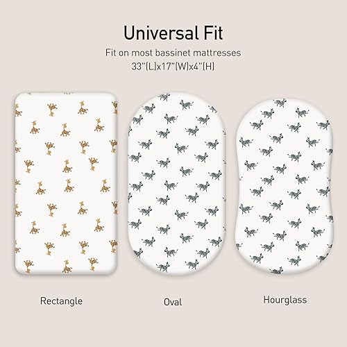 Gllquen Baby Bassinet Sheets 2 Pack, 100% Organic Cotton Bassinet Fitted Sheets for Girls Boys, Soft & Breathable Unisex Baby Mattress Sheet for Standard Bassinets 33"x17"(Pink)(Yellow)
