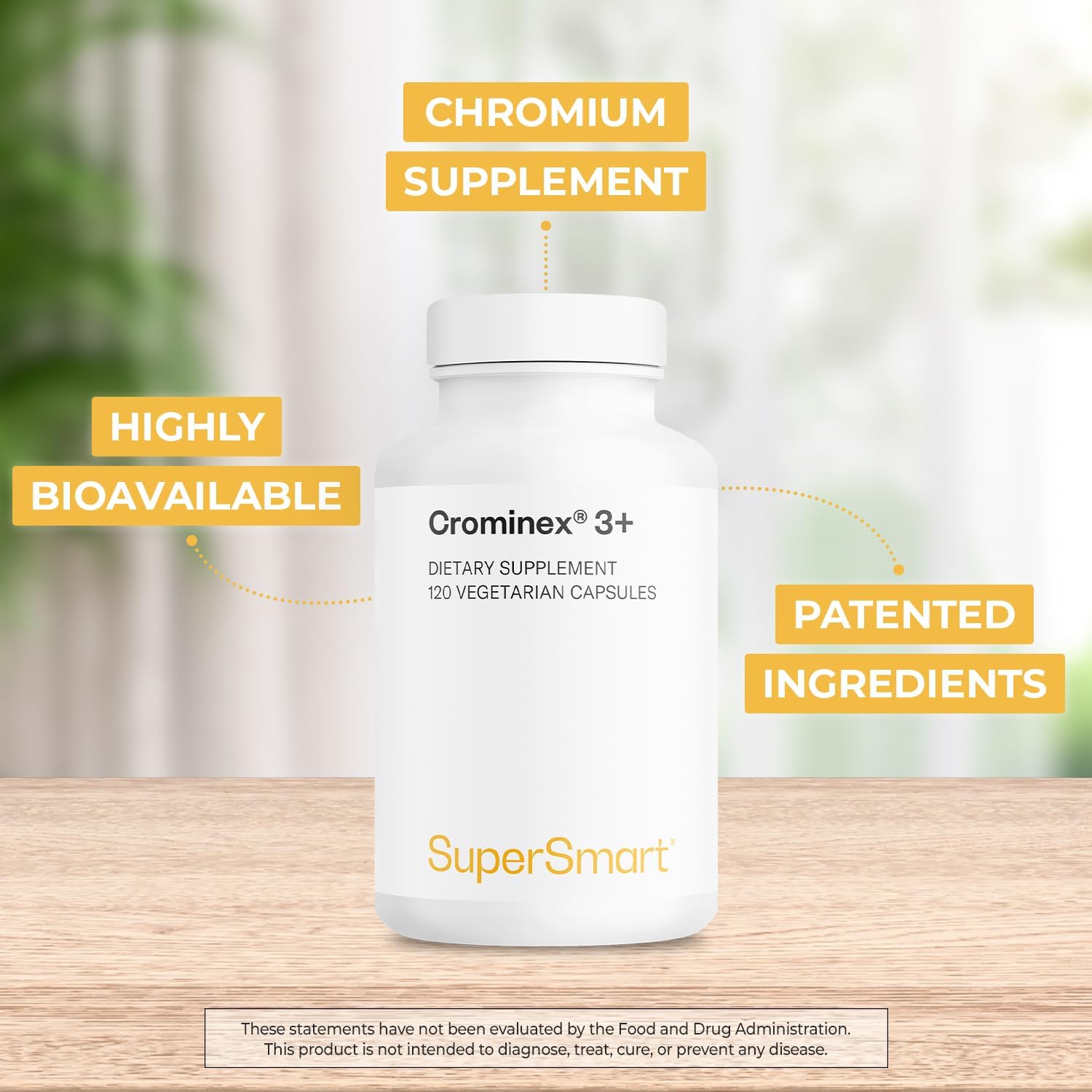 SuperSmart Crominex 3+ 400mcg - Optimised Chromium (Patented) - Advanced Formula with Amla Extract & Shilajit | Non-GMO & Gluten Free - 120 Vegetarian Capsules