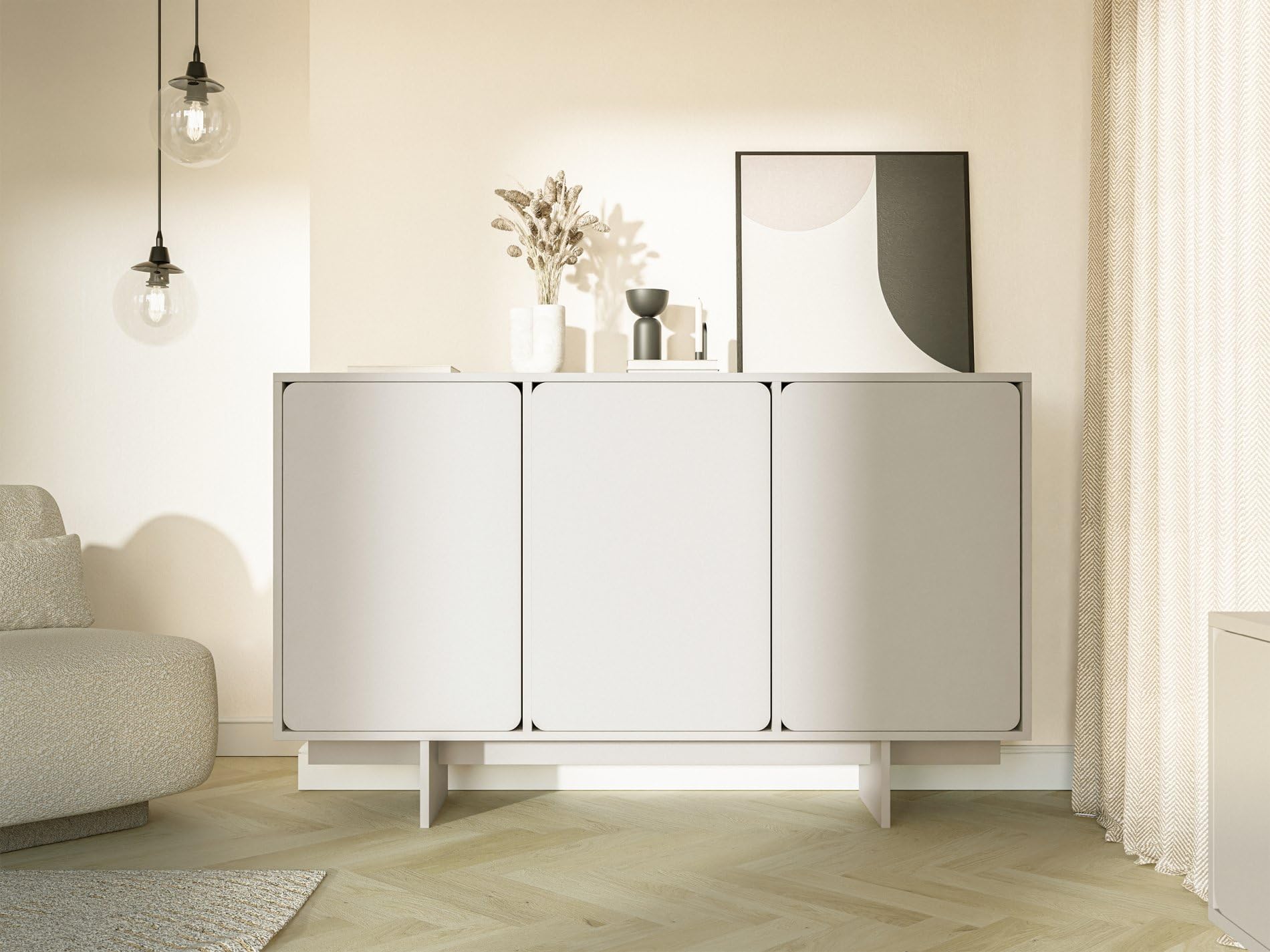 Selsey Wuwu - Cassettiera a 3 ante, 150 cm, con spinta verso l'aperto, colore: grigio/beige