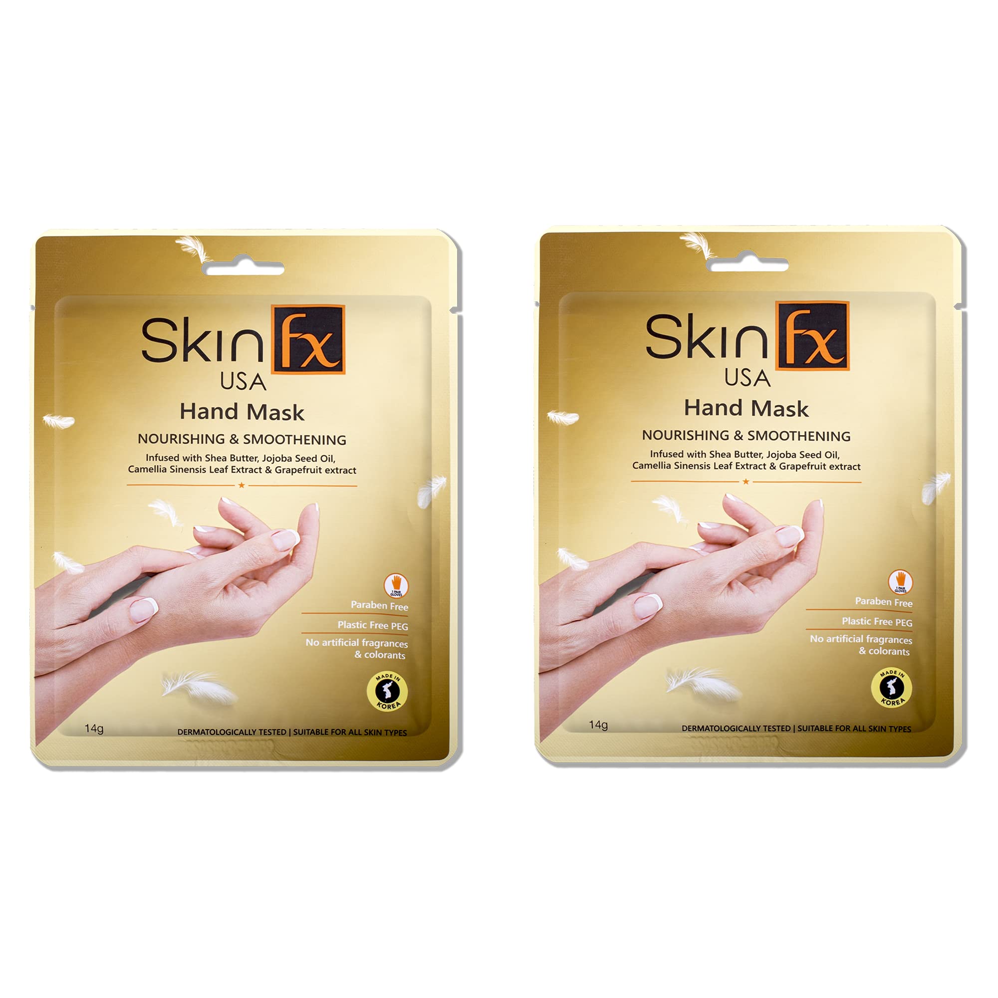 Skin Fx Hydrating Hand Sheet Mask (Gloves) with Shea Butter, Jojoba Oil & Tea Tree | Moisturizing & Nourishing for Baby Soft Hands | Evens Skin Tone | Vegan & Paraben-Free | Pack of 2