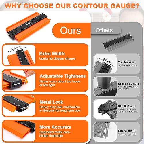 Miniatura 15 de VARSK Herramienta de perfil de medidor de contorno con luz de 5 + 10 pulgadas, herramienta de contorno y forma súper duplicadora, regalos