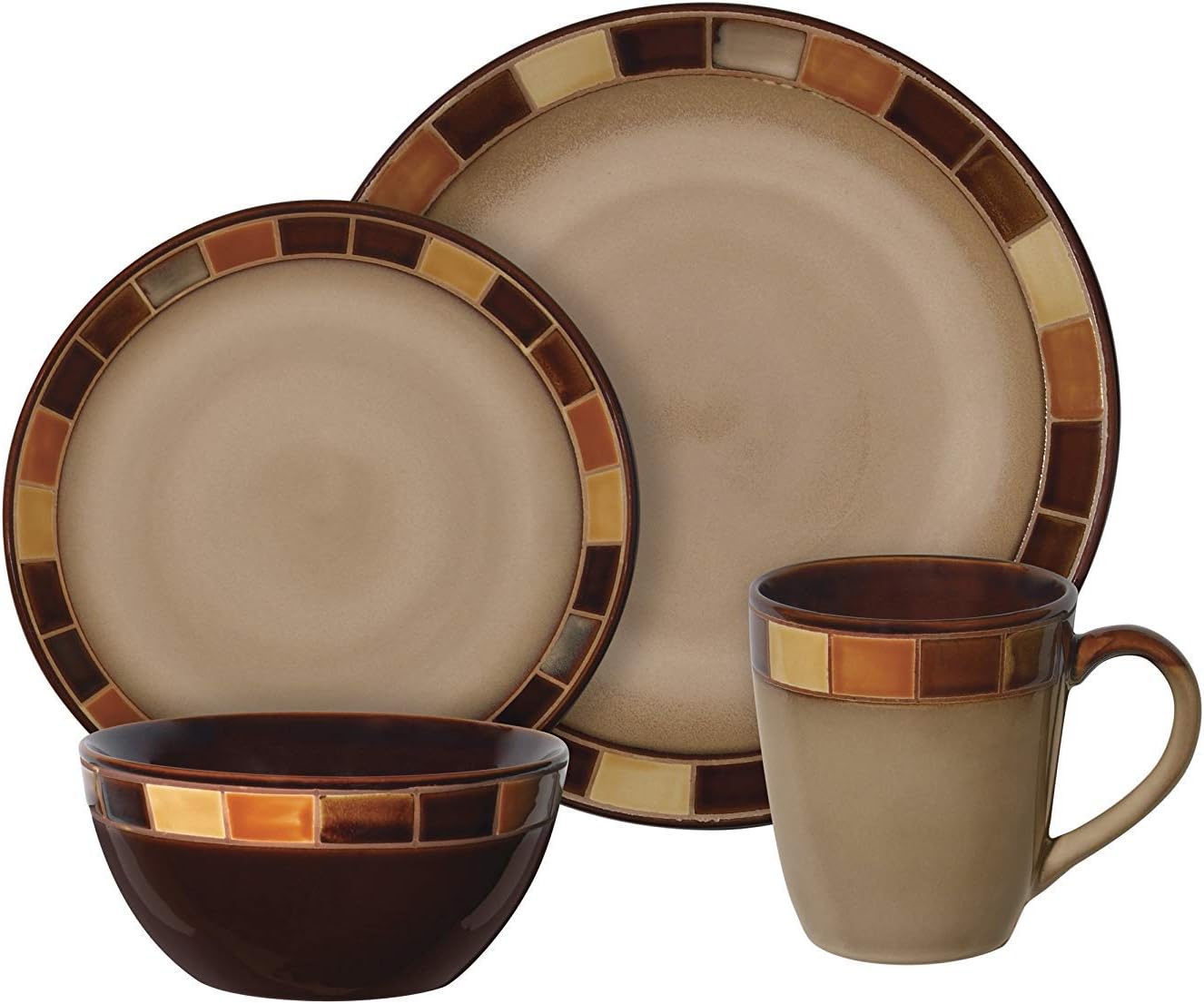 Casa Estebana 16-piece Dinnerware Set Service for 4, Beige and Brown