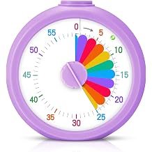 Mwellewm Visual Timer for Kids, 60 Minute Time Digital Pomodoro Timer Countdown with Silent Pause Function for Classroom Kitchen Study Cooking Meetings ADHD Rainbow PatternCircle Purple