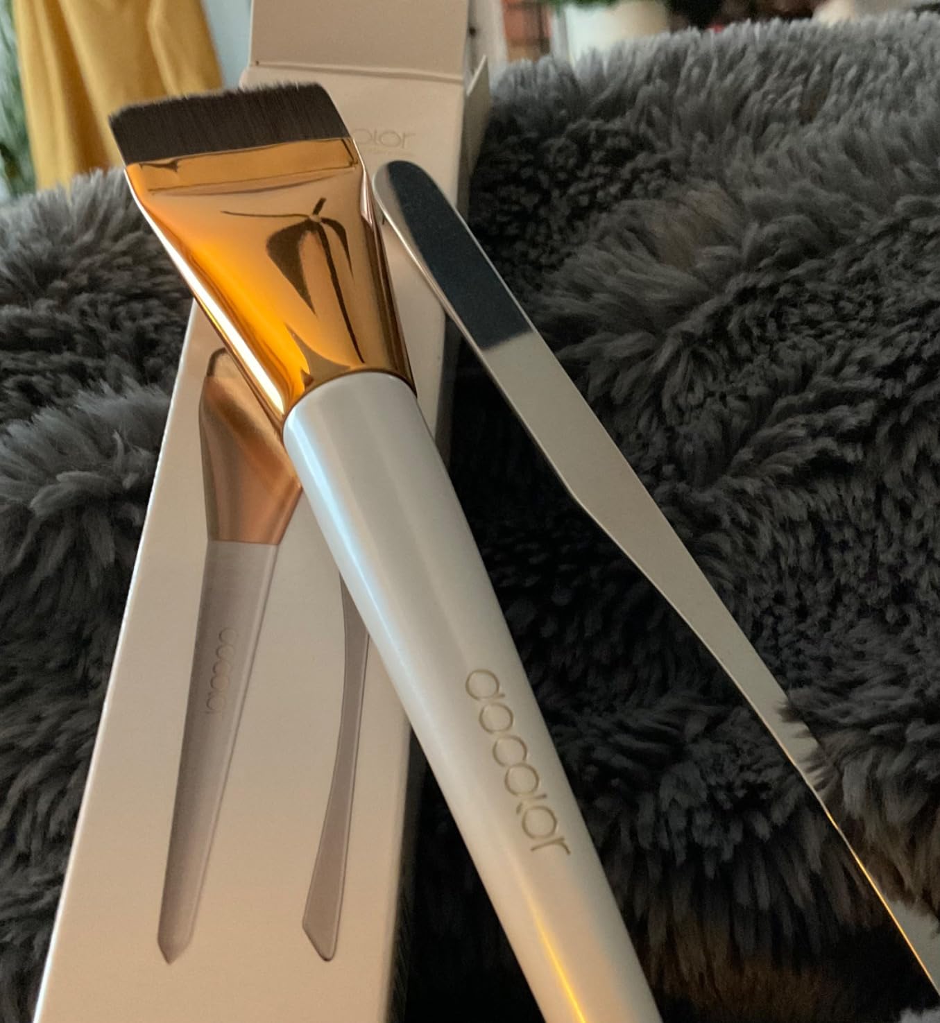 docolor Flat Foundation Brush and Makeup Spatula Set, Thin Liquid Foundation Brushes Dual Edged Spatula Brush Makeup Korean Foundation Brush for Blending, Cream, Thin Makeup Brush &Make Up Spatula