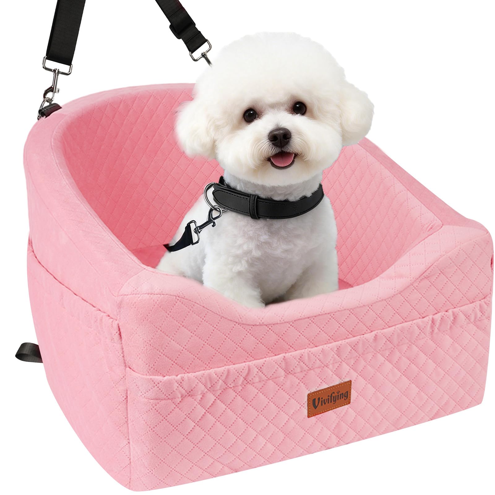 Vivifying Dog Car Seat, Memory Foam Dog Booster Seat for Small Up to 10KG, Detachable and Washable, Height Elevated with Storage Pockets (Black) — view 9