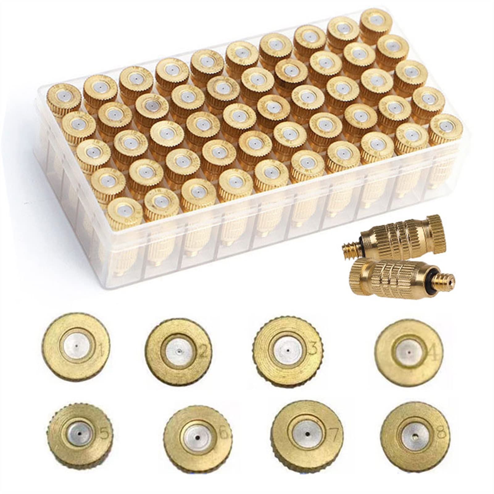 SOHNVWTGD 70PCS Brass Fog Nozzles Heads, High Pressure Mister Nozzle, Atomizing Mister for Cooling System, Fog Atomizing Mister Sprinkle for Patio Garden Sprayer Irrigation Tool(0.15mm)