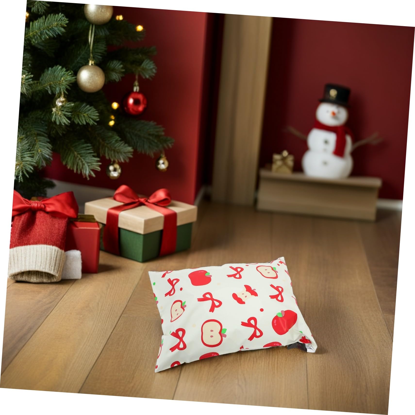 Gatuida 100pièces Sacs Cadeaux Opaques à Motif Pomme pour Emballage de Noël et Surprises Sacs Expédition Auto-adhésifs et Robustes