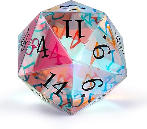 Dados grandes D20 DNDND de vidrio K9 de 1.181 in, 20 caras, dados individuales con bolsa de terciopelo para Dungeons and Dragons D&D (arcoíris)