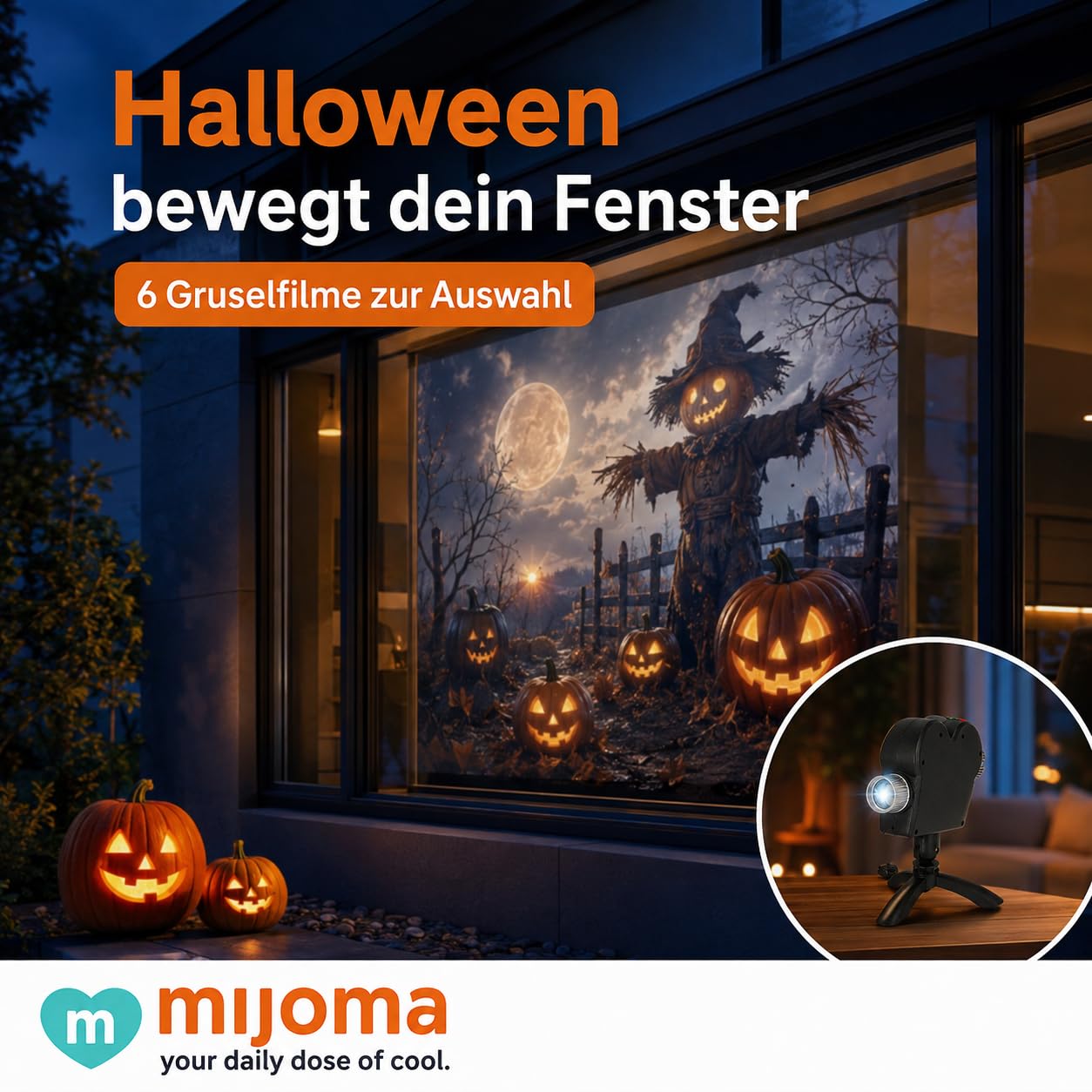 MIJOMA Projecteur de fenêtre avec 12 films pour Halloween et Noël
