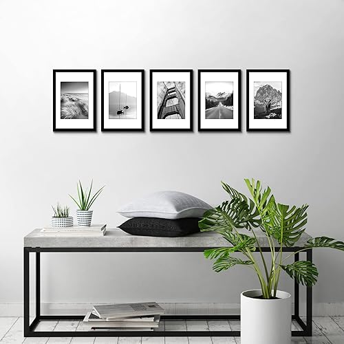 Vista 197 de Americanflat Portarretratos de 5 x 6 pulgadas con plexiglás pulido, juego de 5 portarretratos de 2 x 3 pulgadas con paspartú o para fotos de 5 x 6