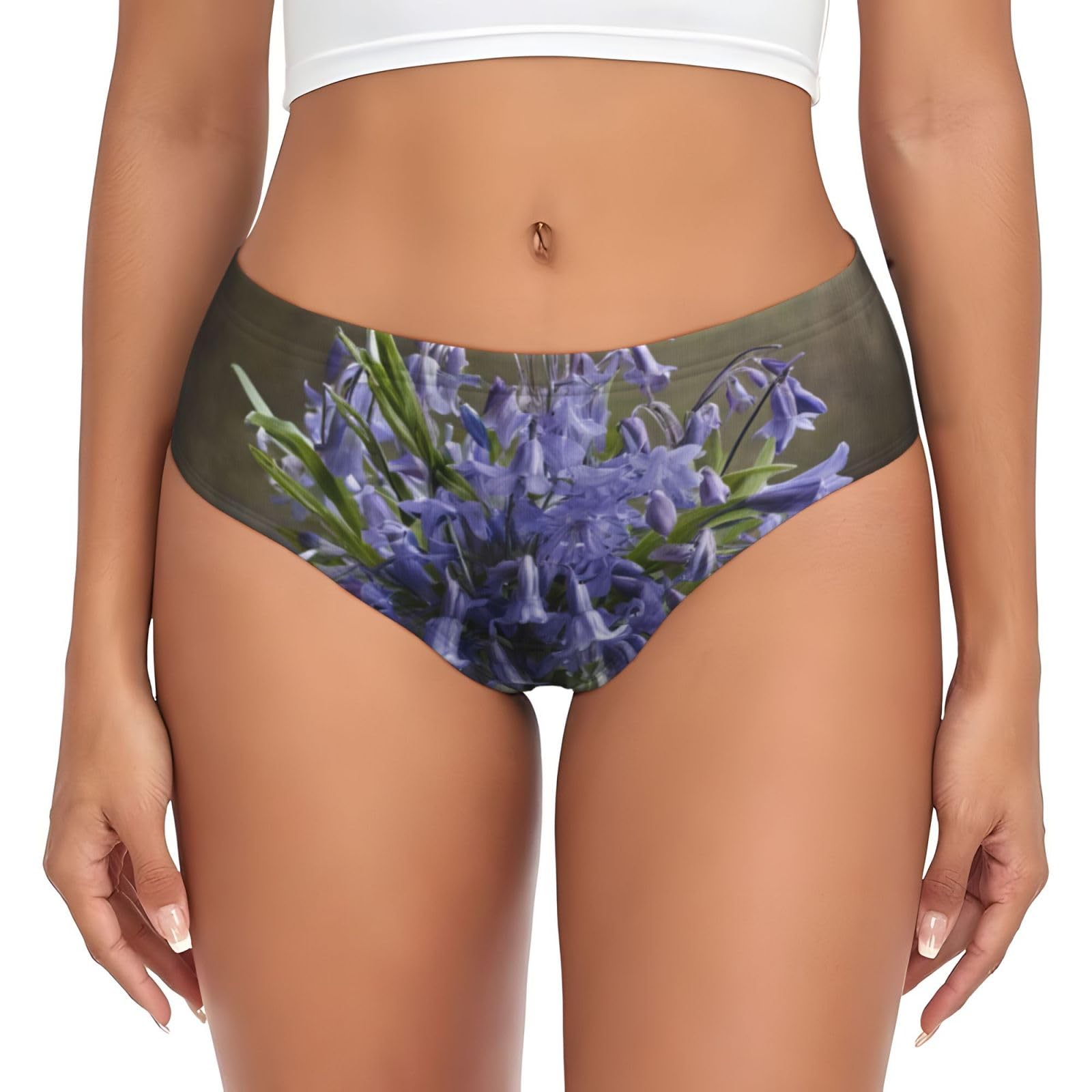 LEVNDIEJ Bluebell Bouquet03 Print Women'S Underwear Briefs,Ladies' Bikini Brief,Women'S Hipster Panties,Everyday Essential, Black, S
