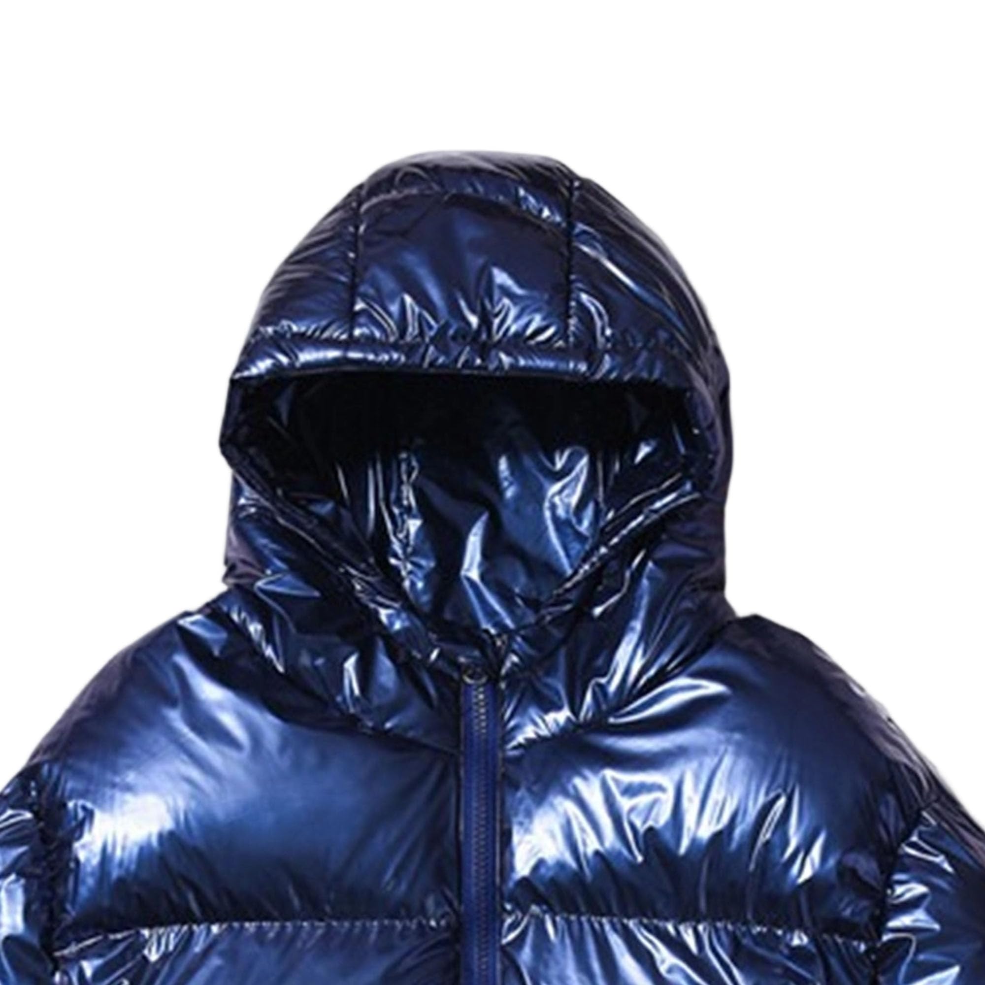 Giacca invernale da uomo con cappuccio metallizzato, trapuntata, lucida, trapuntata, con tasche