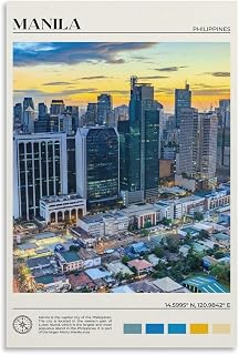 IkiCk Real Photo, Manila Print, Manila Wall Art, Manila Poster, Manila Photo, Manila Poster Print, Manila Poster Canvas Artwork Prints Rustic Farmhouse Decorations for Living Room Bathroom Bedroom