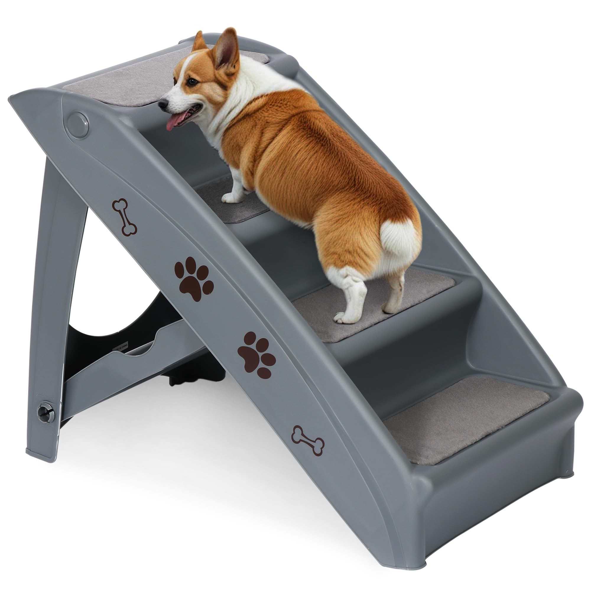 Saicool Foldable Pet Stairs with Non-Slip Surface, Portable Dog Steps Ramp for High Beds, Couches, Cars and SUVs, Support Up to 150lbs, Waterproof,
