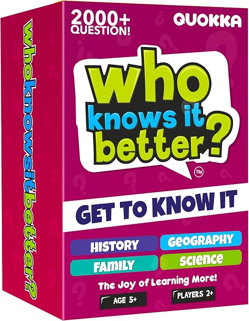 Jeux de conseil familial pour les enfants 8-12 — ensemble 4 en 1 Jeux de famille pour enfants et adultes — Qui le sait mieux — 2000+ Questions pour les âges 5+ — Don de quiz pour les cartes éducatives et amusantes pour les adolescents pour le voyage et la fête