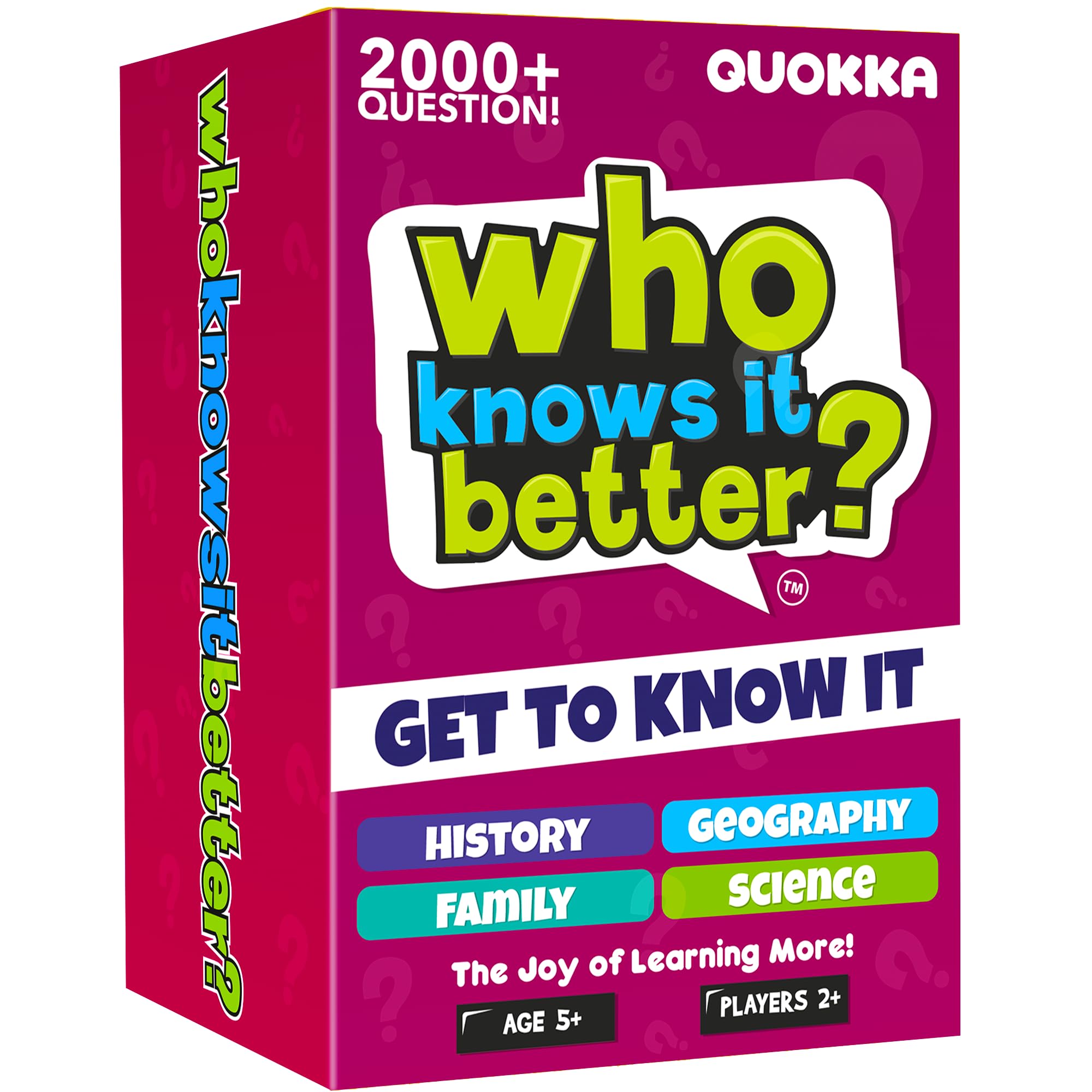 QUOKKA Set 4 in 1 Who Knows Better? - History & Geography & Science & ME Trivia Card Game - Fun & Educational Quiz Questions for Children & Families - Suitable for Boys & Girls Ages 5+