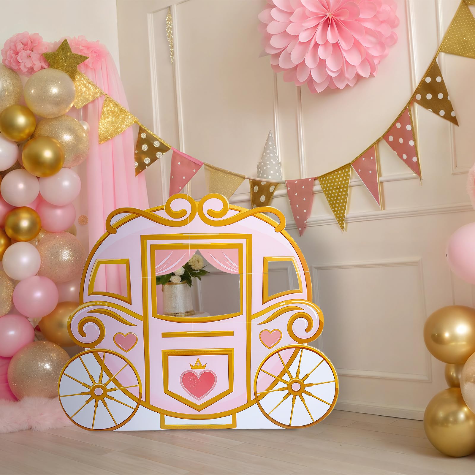 Geelin 119,4 cm Prinzessin Kutsche Pappaufsteller Stand Up Rosa Prinzessin Geburtstag Party Dekoration Lebensgroße Fotokabinen Requisiten für Mädchen Themed Geburtstag Hintergrund Party Supplies