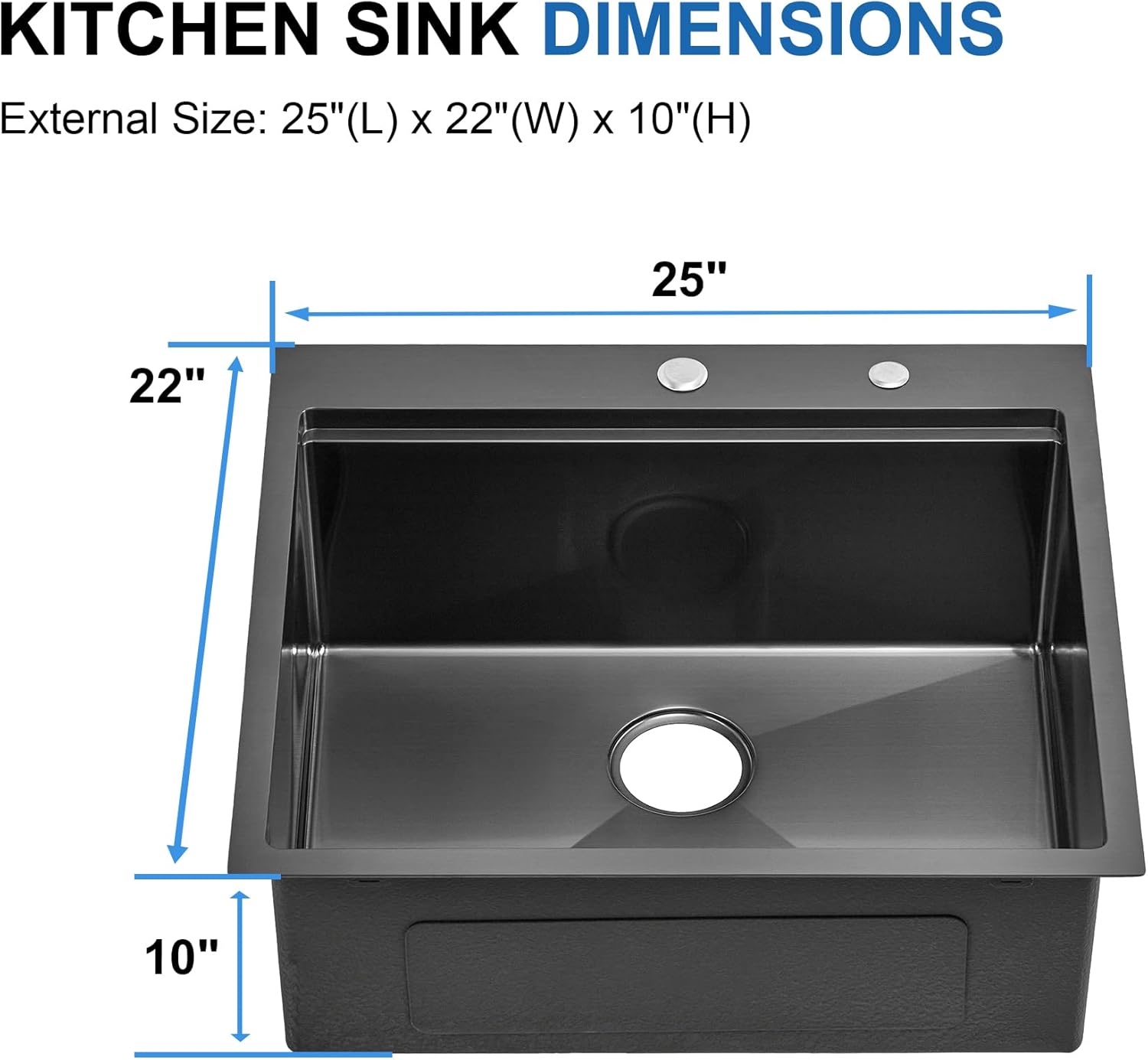 Scamall 25x22x10 Drop In Kitchen Sink Workstation, Nano Black 304 Stainless Steel Deep Single Bowl with Quick Drainage & Tarnish-Free Surface for Bar, Laundry, RV, Includes Accessories
