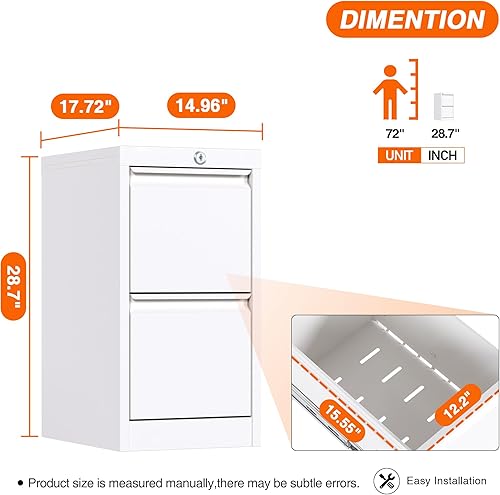 Miniatura 3 de METAN Archivador de 2 cajones con cerradura, archivador vertical de metal para oficina en casa, archivador de acero con bloqueo para colgar carpetas