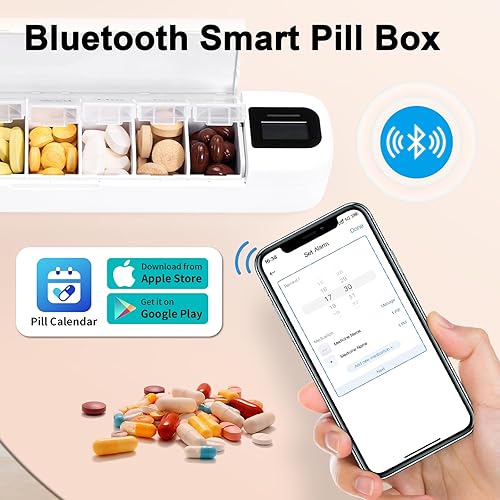 Miniatura 3 de Odaro Organizador semanal inteligente de píldoras con alarma, dispensador de pastillas Bluetooth para 7 días, diseñado para el Parkinson, pastillero