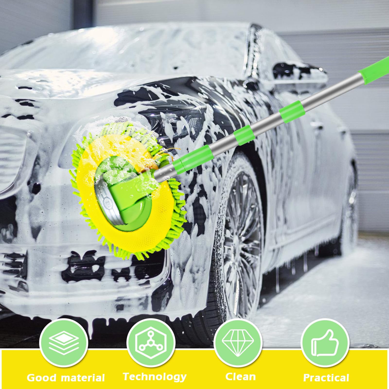Brosse De Lavage Télescopique BOUFEIDA - Manche Aluminium 4 Sections, Pour Voiture, Camping-car, Jardin