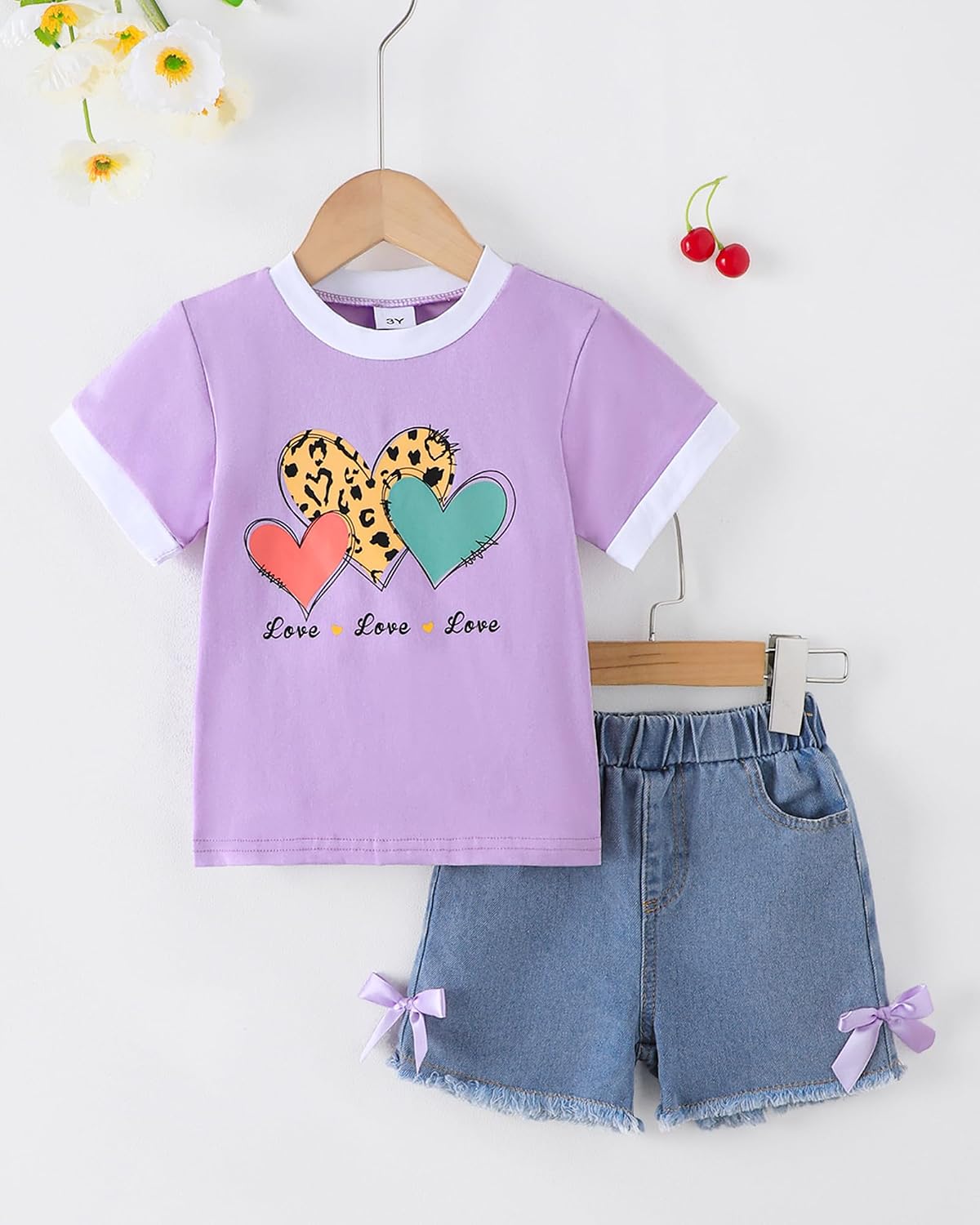 Jecson Toddler Girl Clothes Summer Cotton Print T-Shirt and Jeans Shorts Set Casual Girls 2 Piece Outfits Sets 2T-8Y