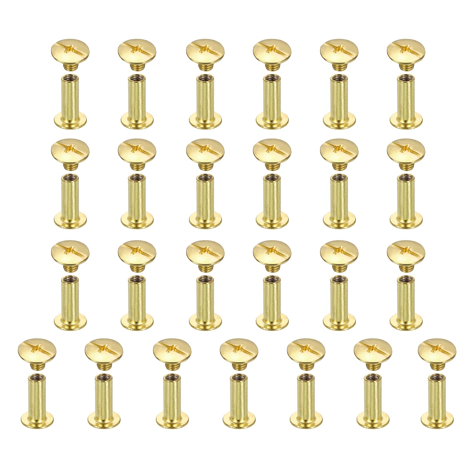 sourcing map 25set Chicago Screw M5x14mm Phillips Nail Rivet Stud Bolts Rivets Binding Post Screw for DIY Craft Leather Belt Bag Bookbinding, Gold