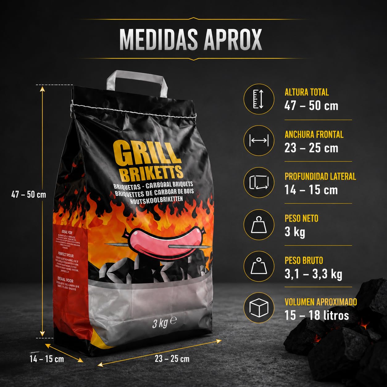 CABLEPELADO Briquetas de Carbón para Barbacoas 3kg, Encendido Rápido, Sin Aditivos, Compatibles con Todo Tipo de Parrillas, 3 Kg | Grill Briketts (2x3 kg)