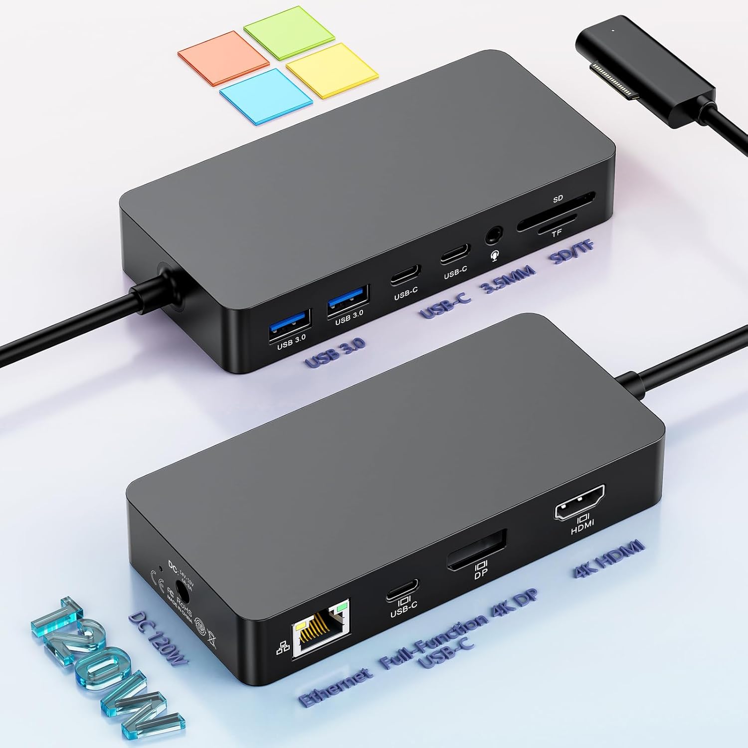 Microsoft Surface Dock Triple Displays 4K@60Hz HDMI+ USB C + DP with 120W Power Adapter,Surface Pro Docking Station for Microsoft Surface Pro 12/11/10/9/8/7,Surface Laptop7/6/5/4/Surface Go