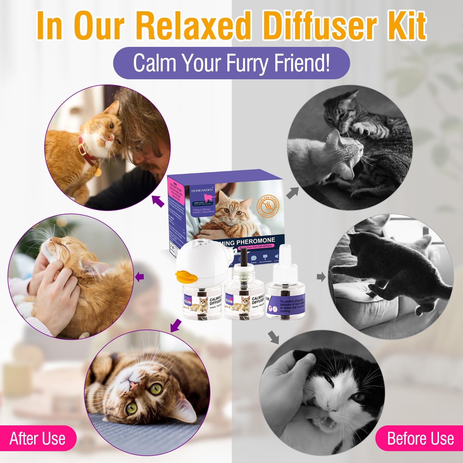 DUNKHADEN Cat Calming Pheromone Diffuser Reduces Conflict Between Cats Effective Anxiety Relief for Cats & Cat Calming Soothing 48ML 3 Refills Fits All Cats, 3 Packs - image 4