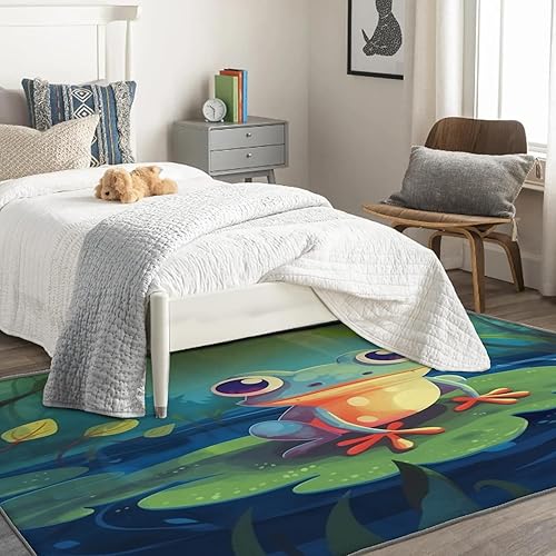 Miniatura 4 de Alfombra de rana para niños, alfombra de 4 x 6 pies, bonita alfombra de área de animales para decoración de dormitorio y habitación, cuarto de bebé,