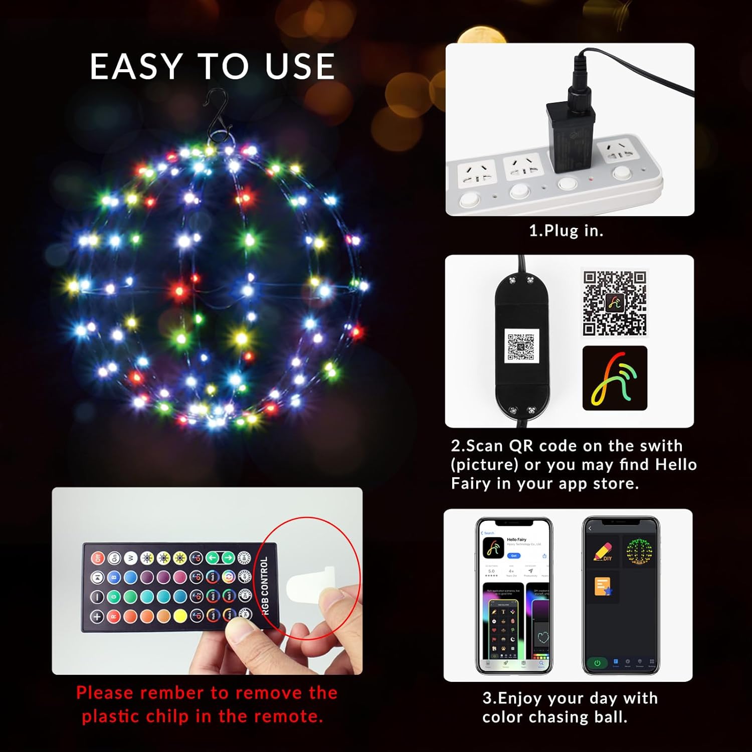 Outdoor Christmas Decorations 12" 108 Led Smart RGB Lighted Balls, DIY Hanging Sphere Light with Remote Iron Frame Foldable Waterproof for Holiday Patio Wedding Patio Tree Gazebo Decor
