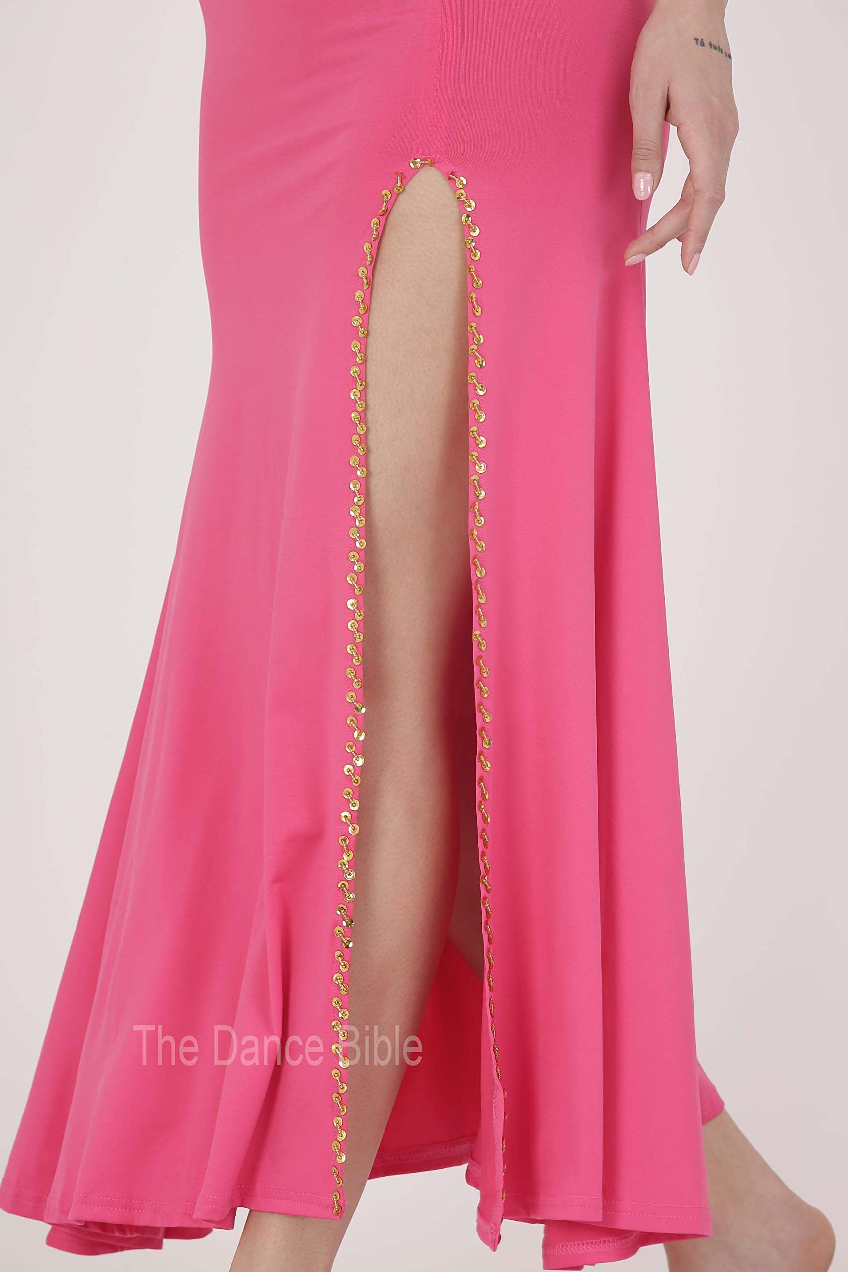The Dance Bible Polyester Girls Handcrafted Stylish Slit Belly Dance Costume Skirt (Pink) 2