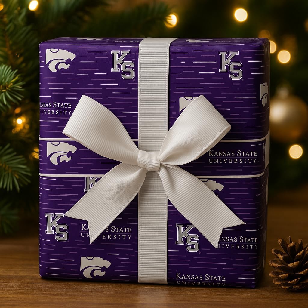 ONDEMAND FAN NCAA Wrapping Paper with Stripes of Spirit design (Kansas State Wildcats,Wrapping Paper 30" x12')