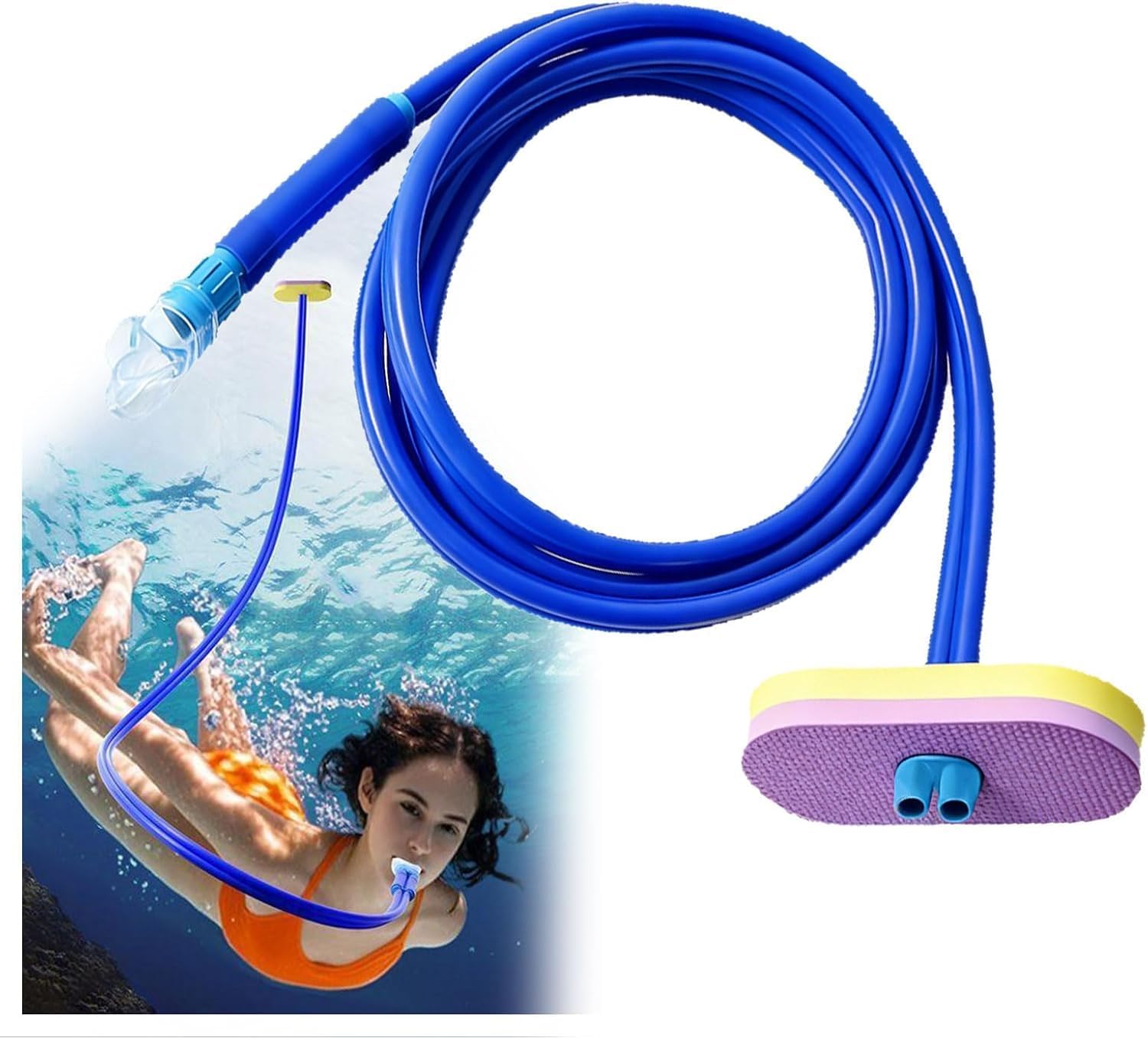 Diving Snorkel Breathing Tube, Foldable Breathing Tube for Diving Training, Easy Breathing Snorkeling Tube Lightweight Single Tube Snorkel for Spearfishing Swim Training Equipment (Double tube, 1.5m)