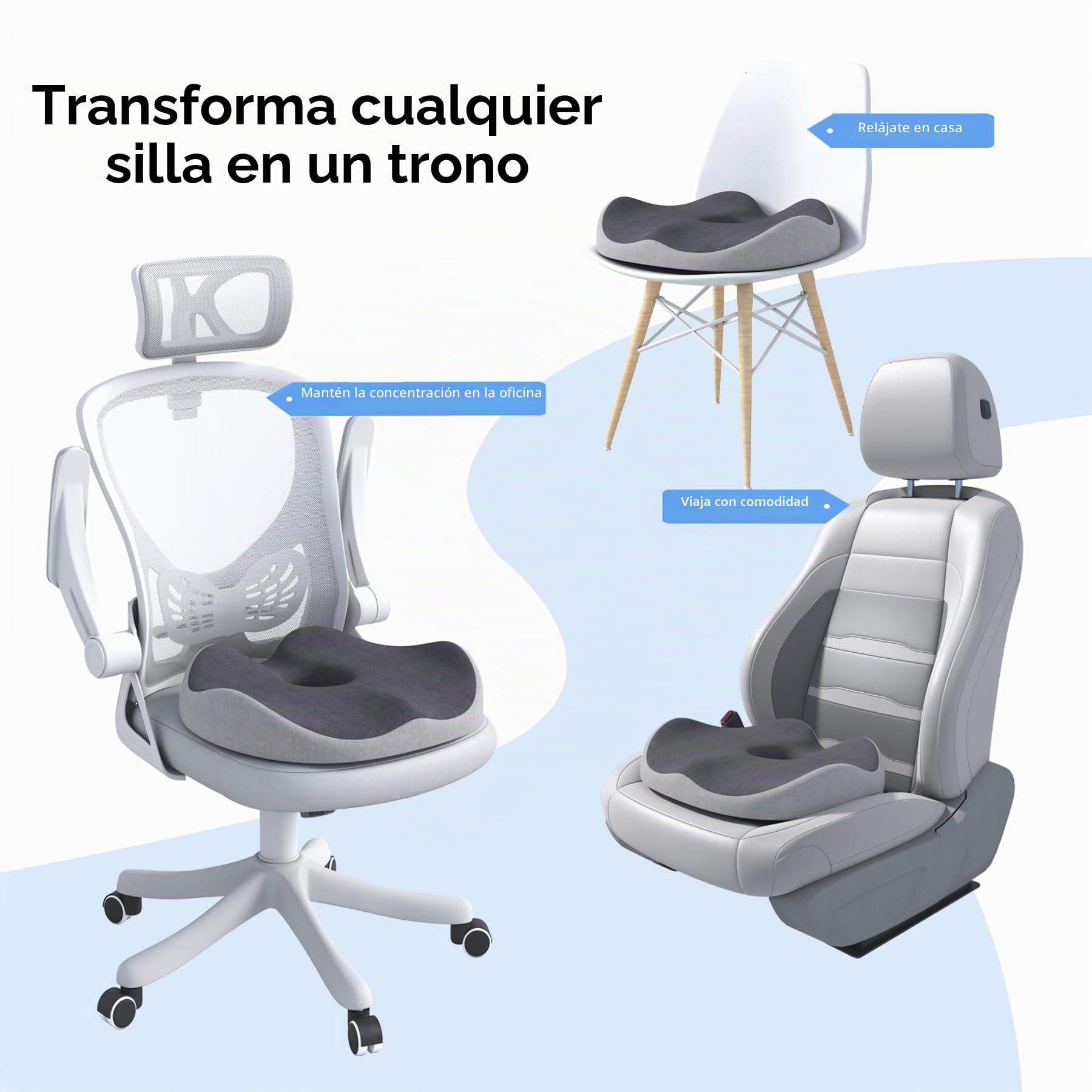 Cojín Donut de Espuma Viscoelástica – Almohada Ortopédica para Alivio del Dolor de Coxis, Ciática, Hemorroides, Embarazo, Postparto y Úlceras por Presión (Gris)