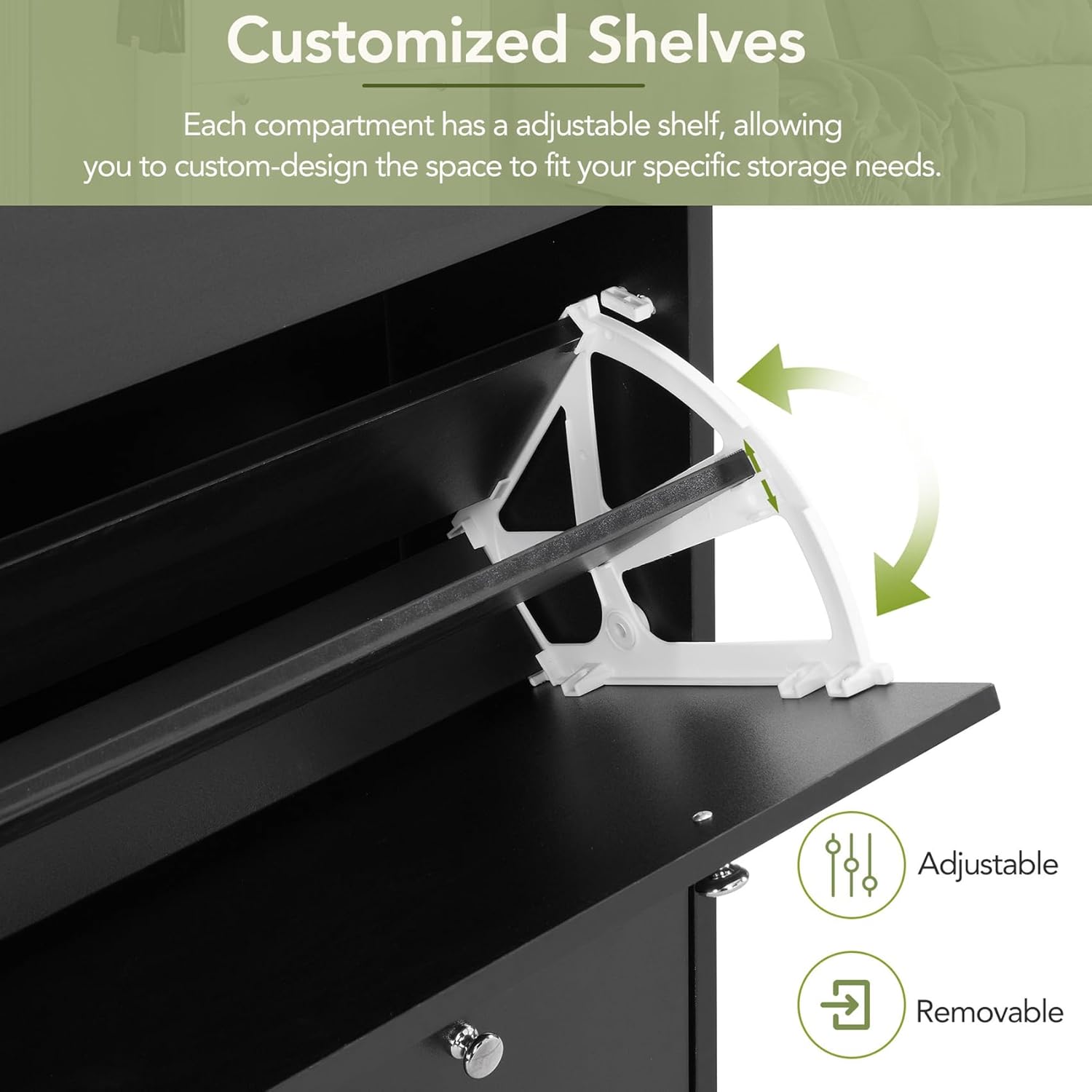 Slim Shoe Cabinet with 3 Flip Drawers for Entryway, Narrow Shoe Rack Organizer with Hanging Hooks and Adjustable Panel, Hidden Shoe Storage Cabinet with Wood Grain Pattern Top for Hallway (Black)
