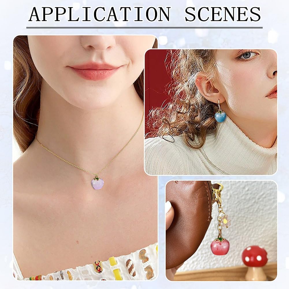 FASHEWELRY 24Pcs Crystal Glass Apple Charms Fruit Food Charms Apple Bead Pendants with Enamel Finding Loops Cute Kandi Charm for Necklace Bracelets Earring Jewelry Making Supplies - Image 3