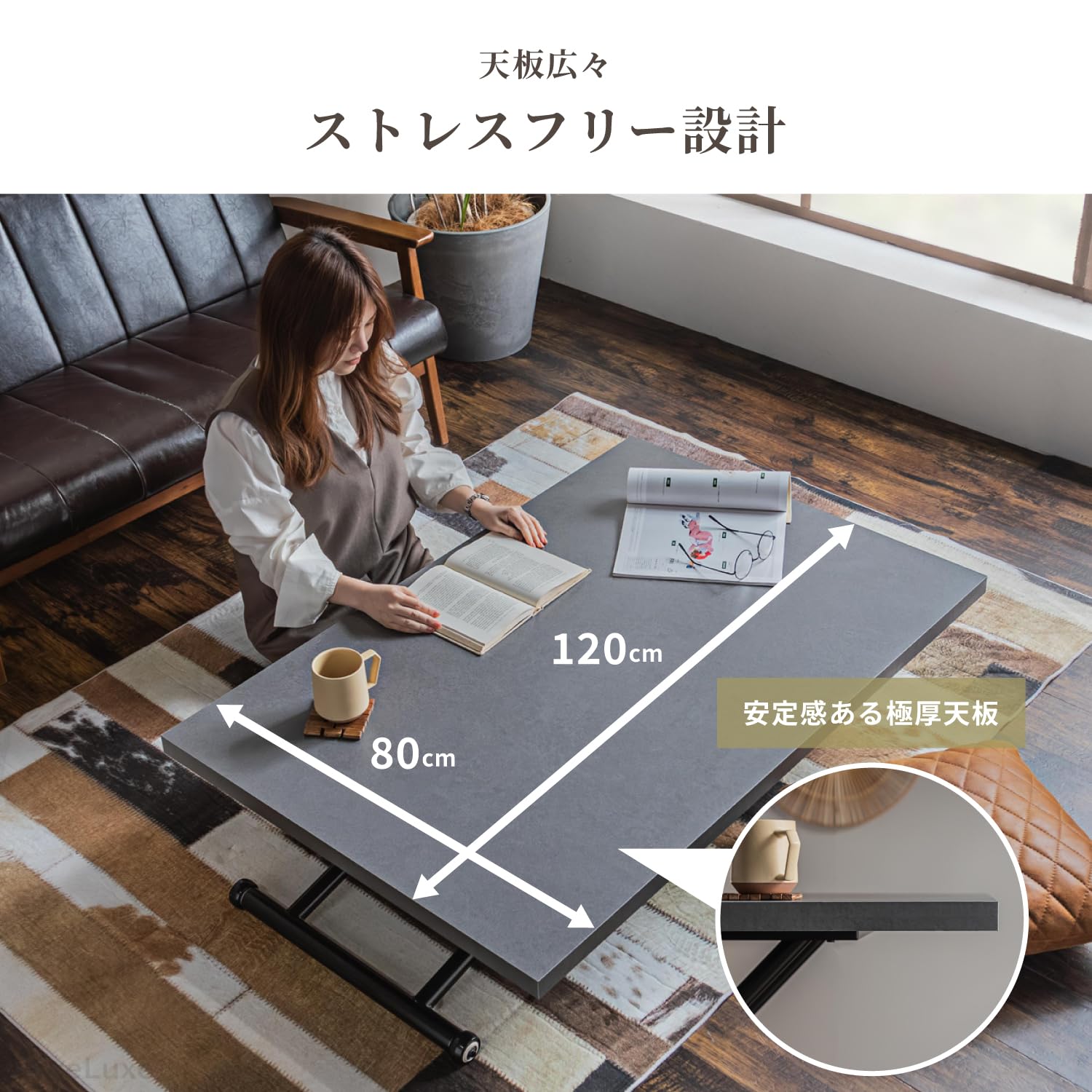 Amazon｜Pure Luxe テーブル ガス圧昇降式テーブル ダイニングテーブル