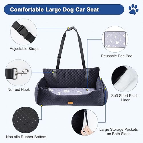 Miniatura 2 de Asiento de coche para perros grandes y medianos de menos de 60 libras, asiento elevador para perros grandes y medianos con almohadillas lavables