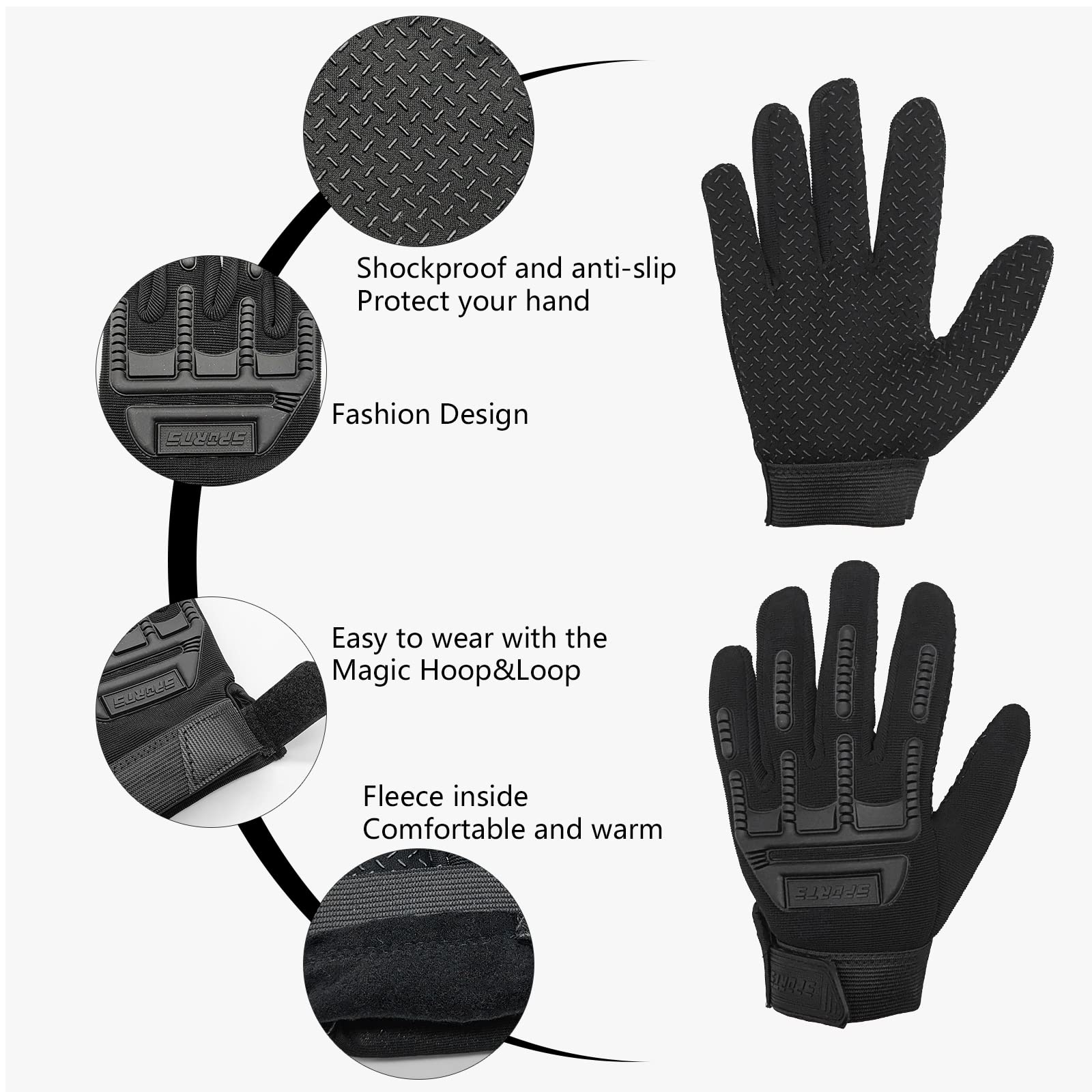 Long Keeper Gants Velo Enfant – Gants de Cyclisme Sports Foot VTT Moto Cross Course BMX à Doigts Complets Mitaine avec Grip en Silicone pour Enfant Garçon Fille