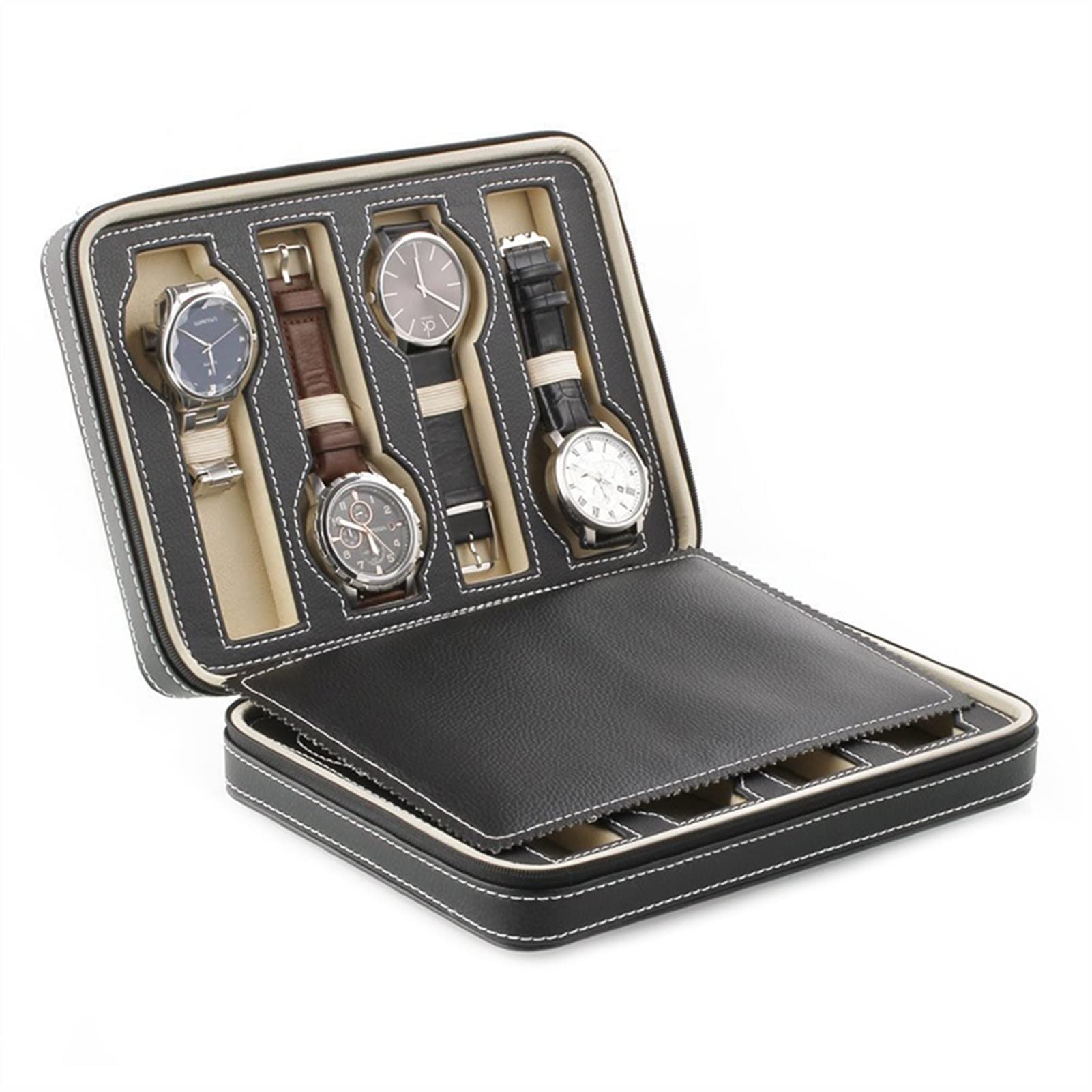 Spacmirrors Herren-/Damen-Uhren-Organizer, Uhren-Display-Box, Uhren-Aufbewahrungsbox, Reise, tragbare Uhr, Reißverschlusstasche, PU-Uhrenbox, Uhrenaufbewahrung, Aufbewahrungsbox für Herren und Damen,