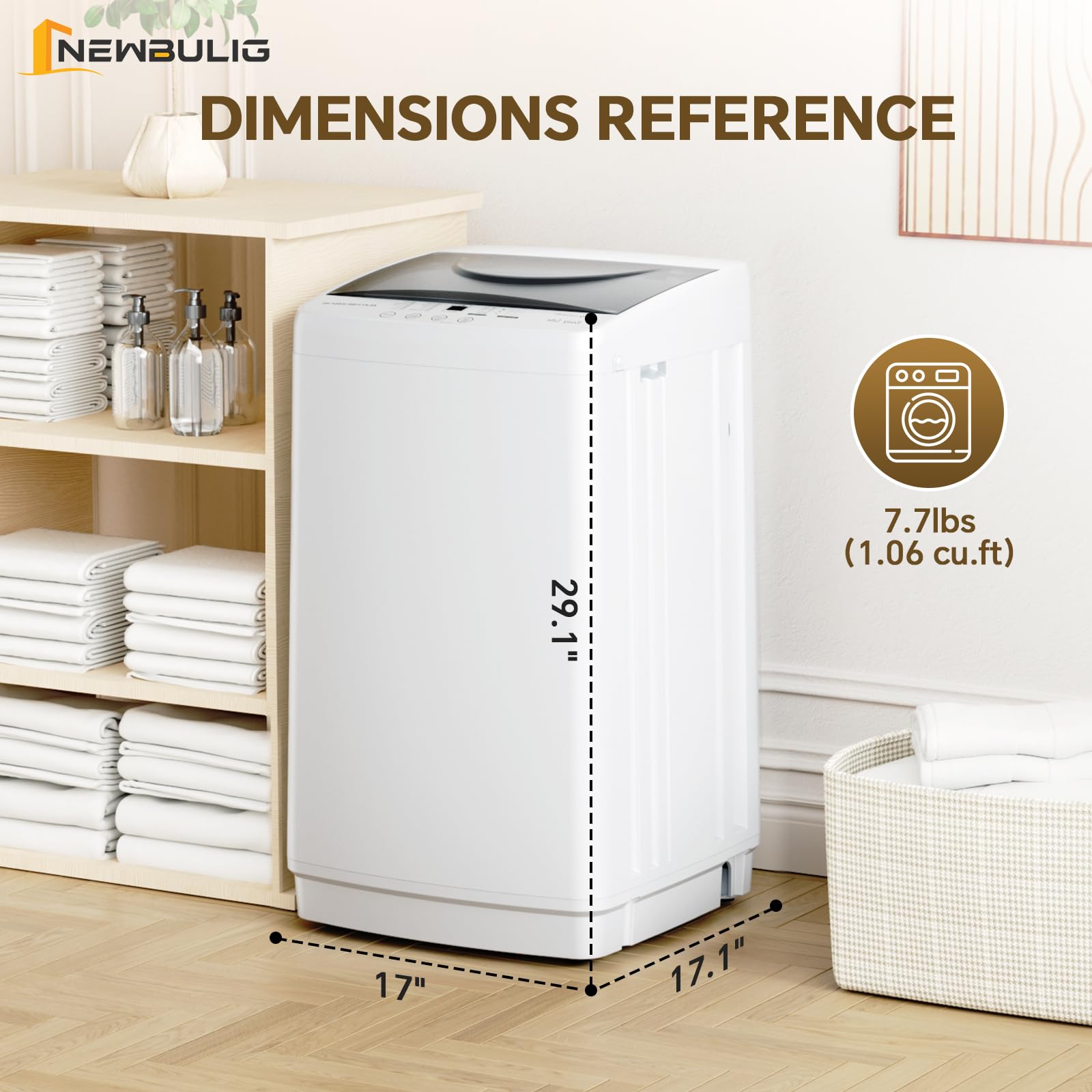 NEWBULIG 1.06 Cu.Ft. Portable Washing Machine, 7.7LBS Full-Automatic Laundry Washer with Stainless Steel Drum, 10 Wash Cycles & Auto-Balance, Compact Washer for Apartment RV Dorm Camping, White - 2