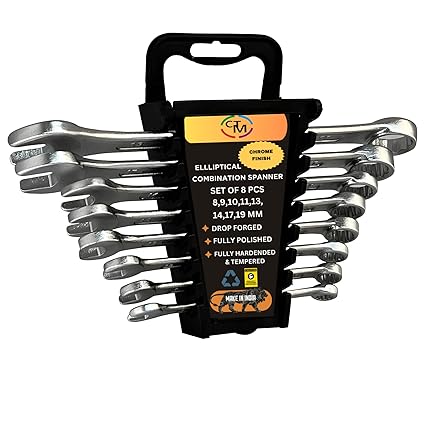 CTM 8Piece Combination Spanner Set, Metric Open End Combination Wrench Set, Chrome Vanadium Steel, 8-19mm, with Plastic Rack