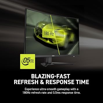 msi MAG 321CQF E18 32-inch 2560 x 1440 (QHD) Gaming Office Monitor, 180Hz, AMD FreeSync, HDR Ready, HDMI, VGA Port, VESA, Tilt, 0.5ms, Black