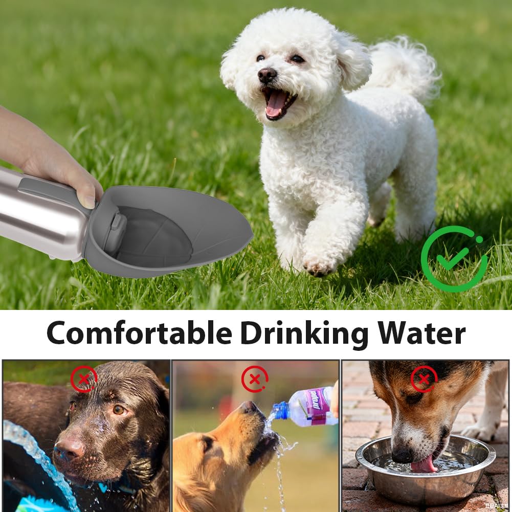 Tragbare Hunde Trinkflasche, 700 ML Isolierte Edelstahl Trinkflasche Für Hunde, Auslaufsichere Haustier Trinkflasche, Hunden Trinkflasche, Geeignet Für Spaziergänge, Wanderungen, Camping, Grau