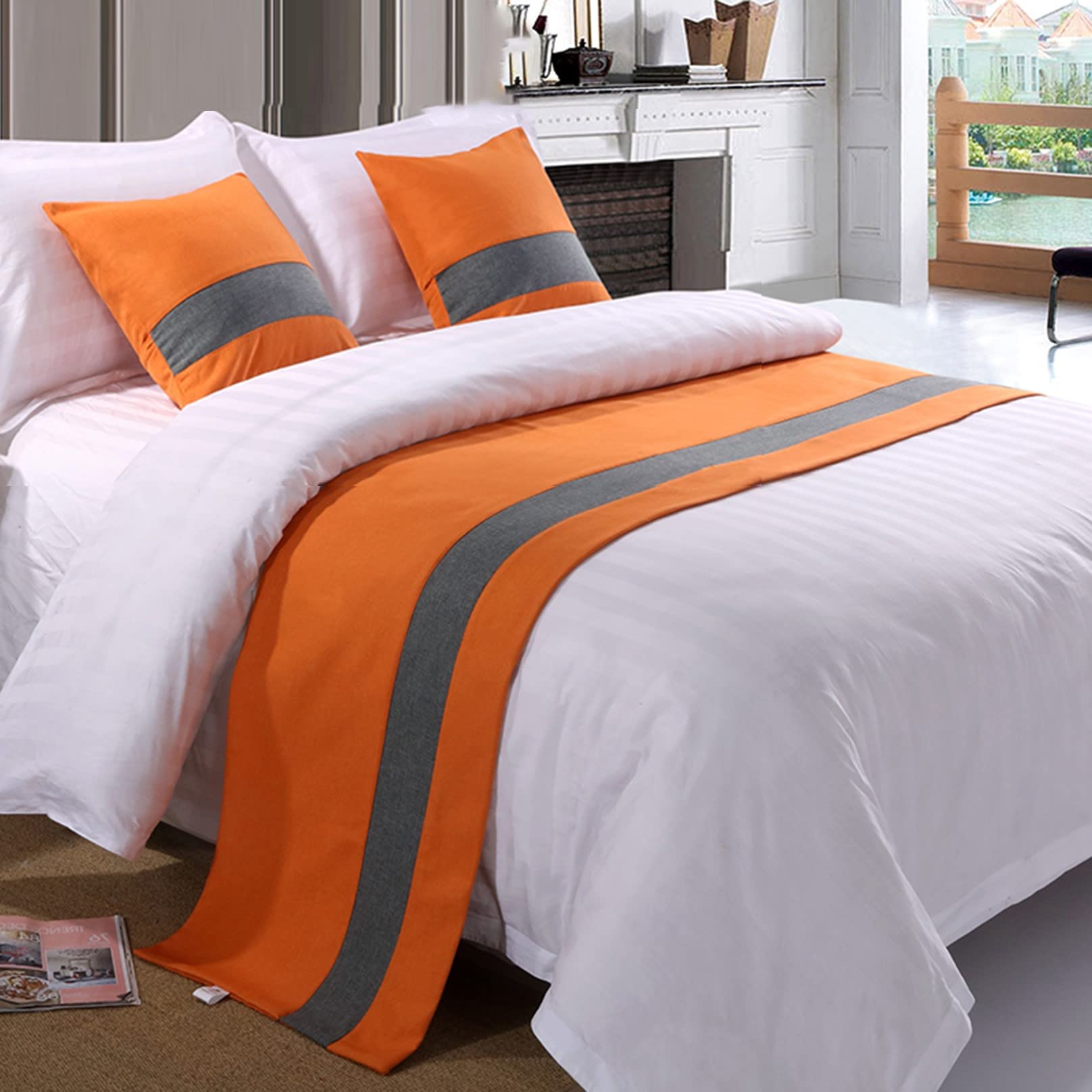 TTiiLoe Bed Runner for Foot of Bed Stripe Pattern Orange Decor Bedding Protection Cover Bed Scarf Bed End Towel Bed Mat No Fading Hotel Bedroom Wedding Room,240x50cm
