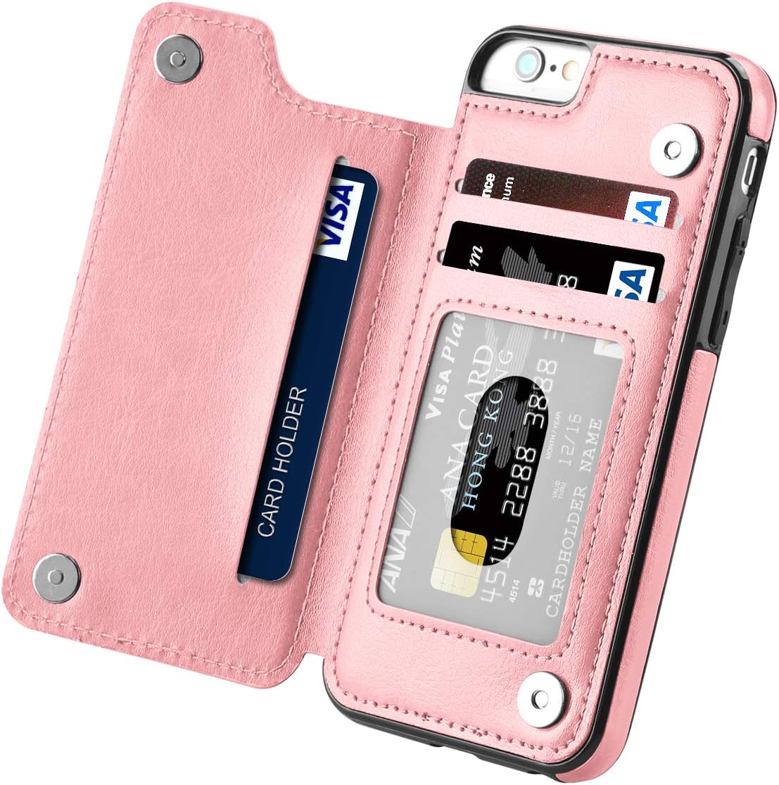 Hoofur iPhone 6s Case, iPhone 6 Case, Slim Fit Premium Leather iPhone 6 Wallet Cases Card Slots Shockproof Folio Flip Protective Shell for Apple iPhone 6/6s (4.7 Inch) (Rose Gold)