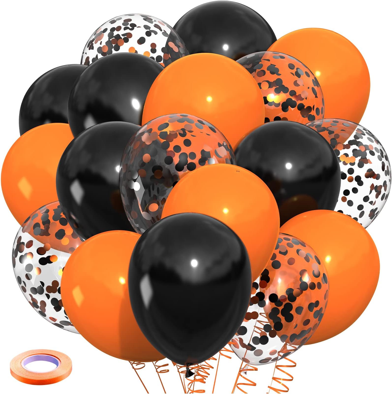 Black Orange Balloons Kelfara 60Pcs 12inch Matte Black Orange Latex Balloon and Confetti Balloon for Halloween Celebration Trick or Treat Party Spooky Ghost Party Bar Anniversary Graduation Decoration