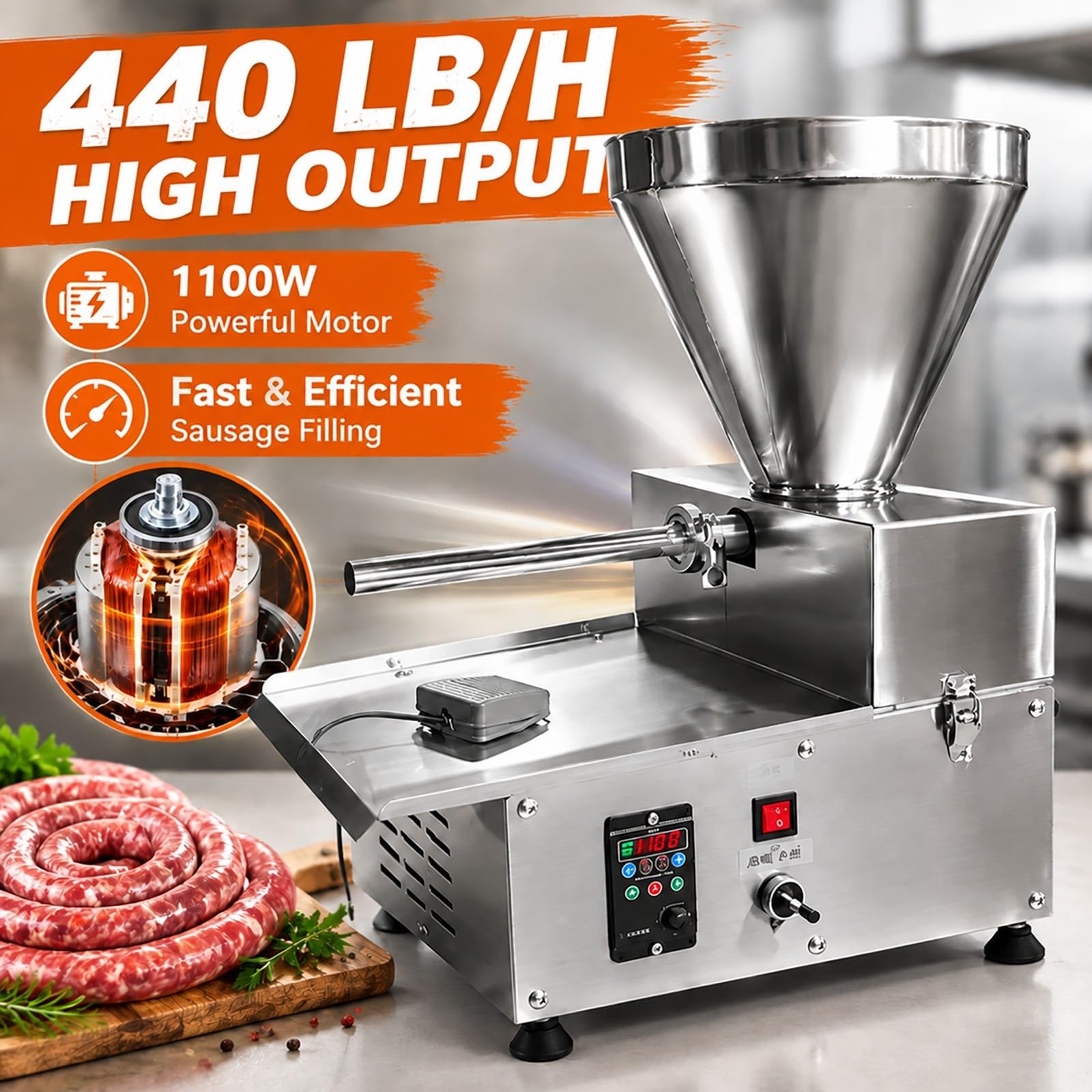 Insaccatrice Elettrica Commerciale, 440 Lb/h Riempitore Automatico Di Carne